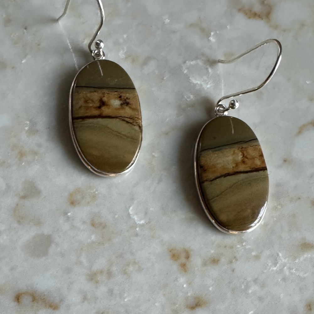 NWOT Sundance Desert Lines Earrings, Picture Jasper, Sterling Silver - Picture 2 of 6